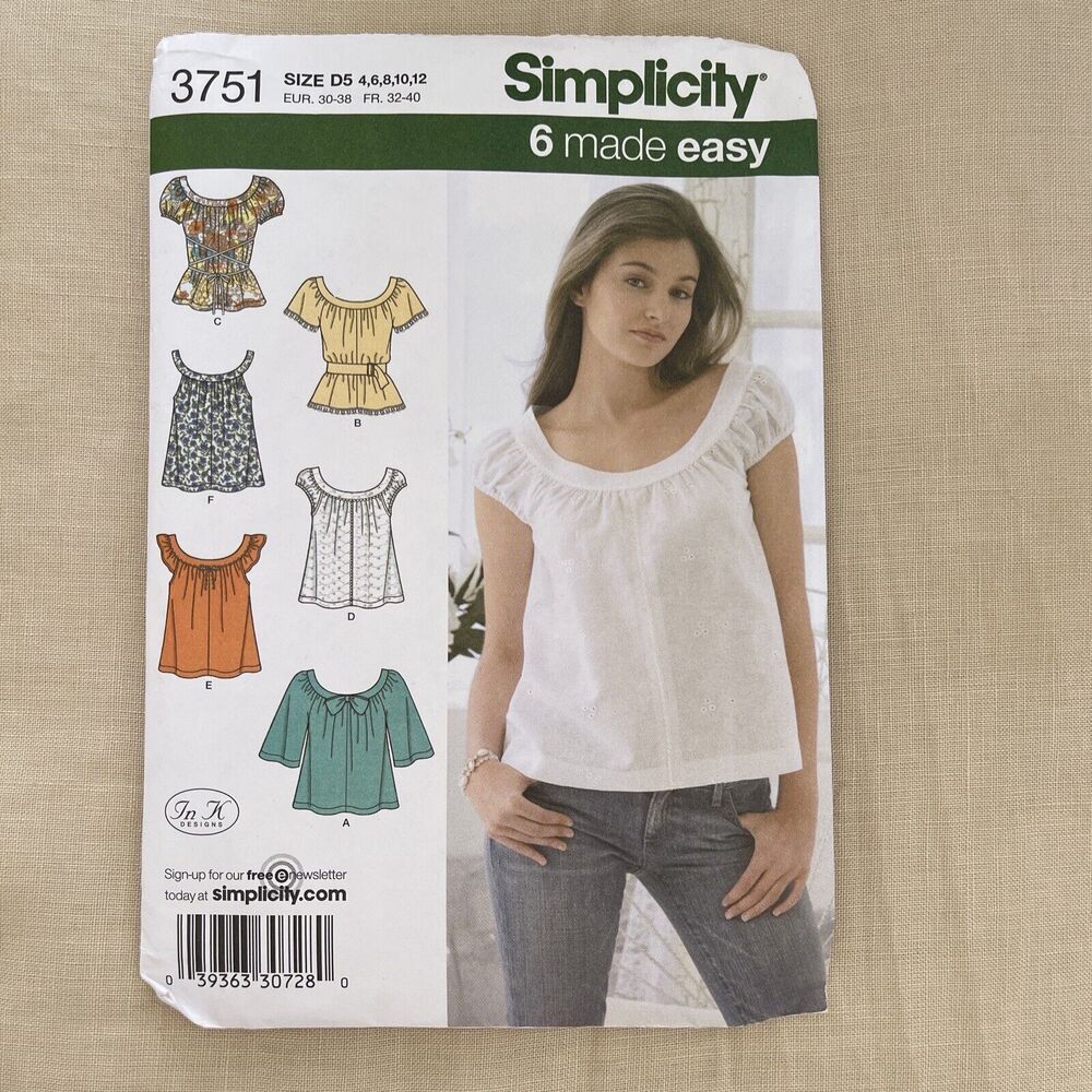 Simplicity 3751 In K Designs Easy Blouse Top SEWING PATTERN UnCUT 4-12